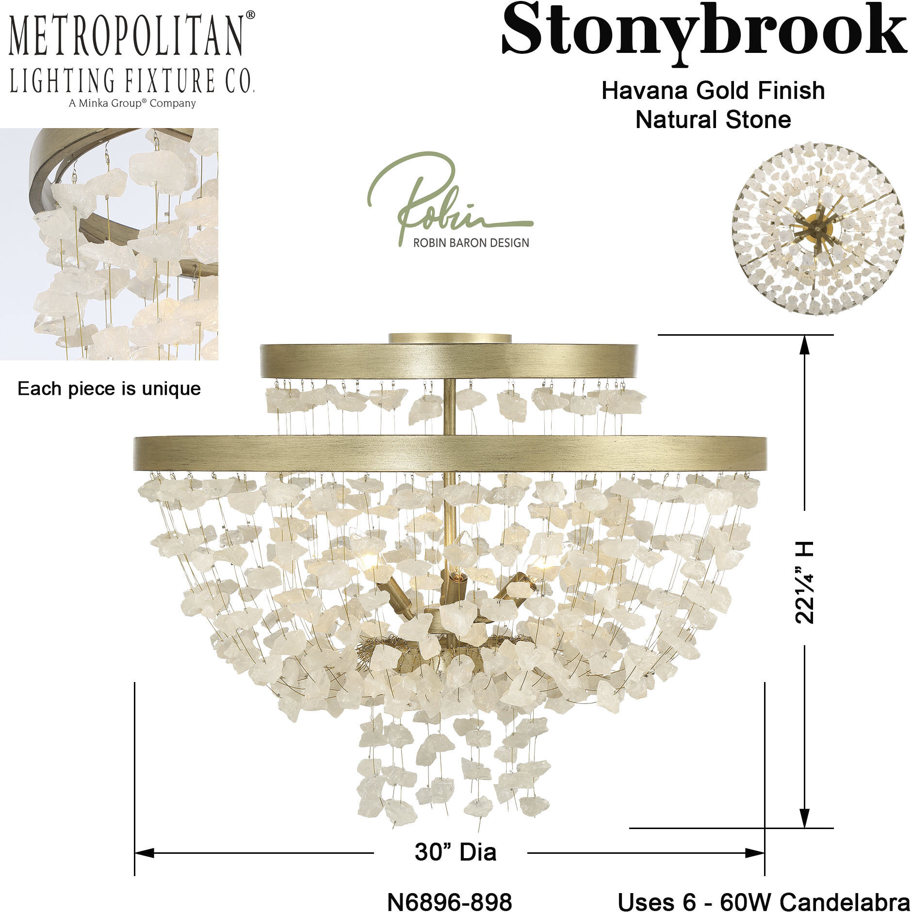 Stonybrook 6 Light 30.25 inch Havana Gold Flush Mount Ceiling Light